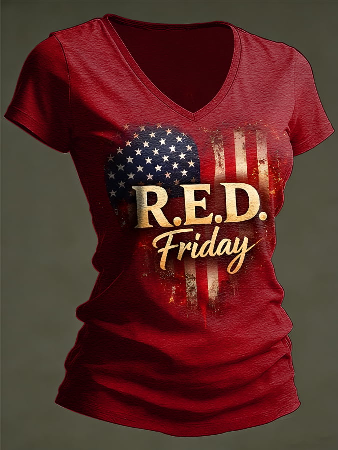 Women's Casual Red Friday Print T-shirt