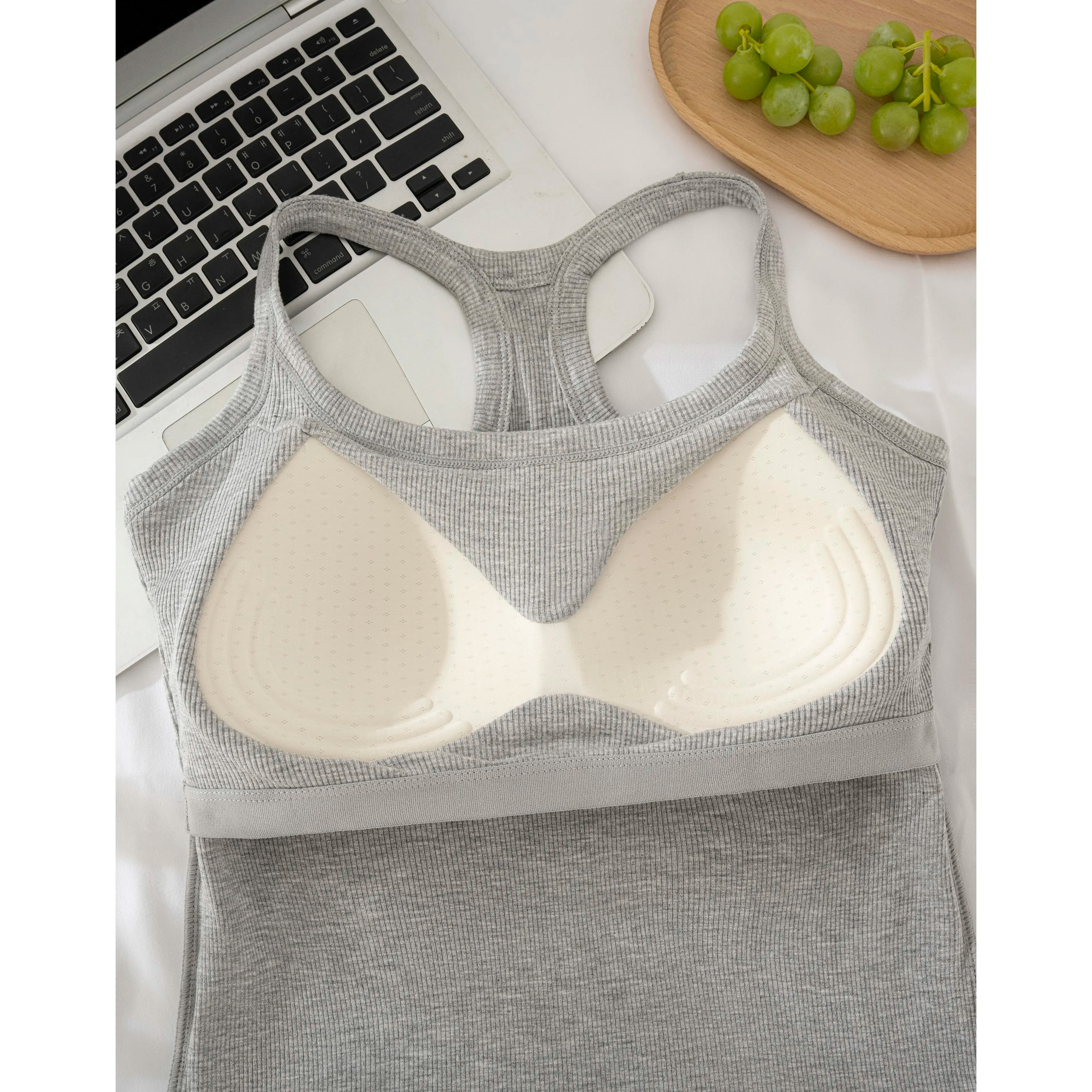 Women's Ribbed Scoop Neck Sports Tank with Built-in Bra
