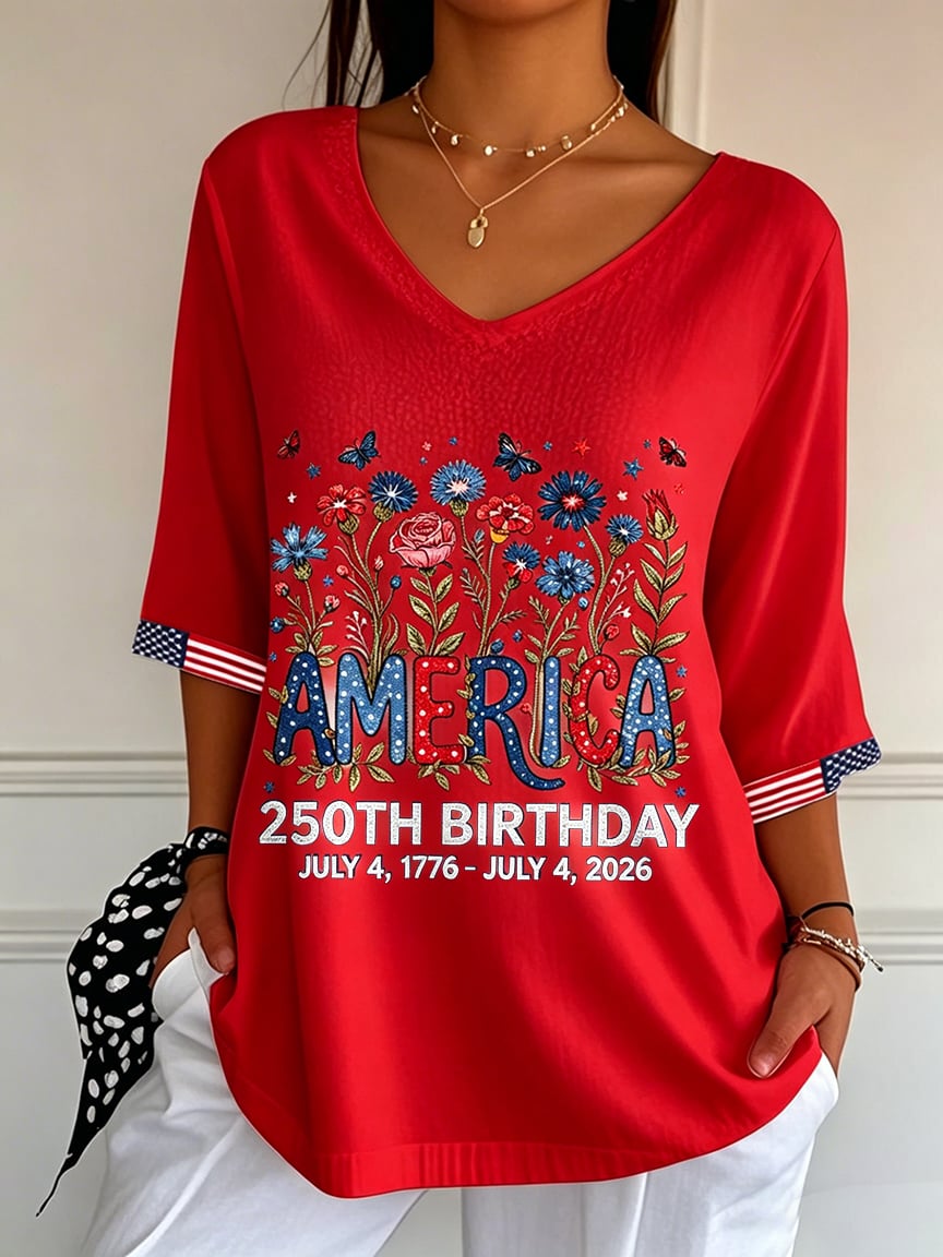 Women's 250th Anniversary  Flower Art  Print Top