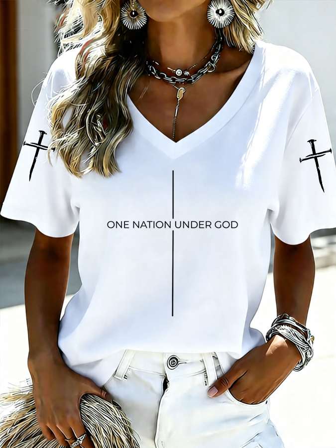 Women's One Nation Under God  Print Casual T-Shirt
