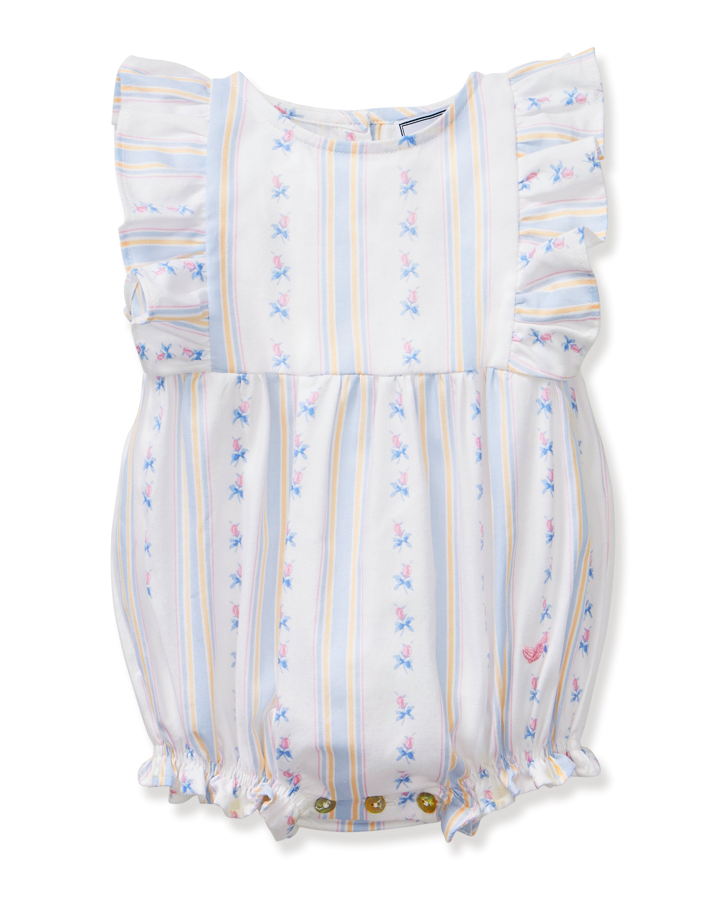 Baby's Twill Ruffled Romper in Cottage Stripe