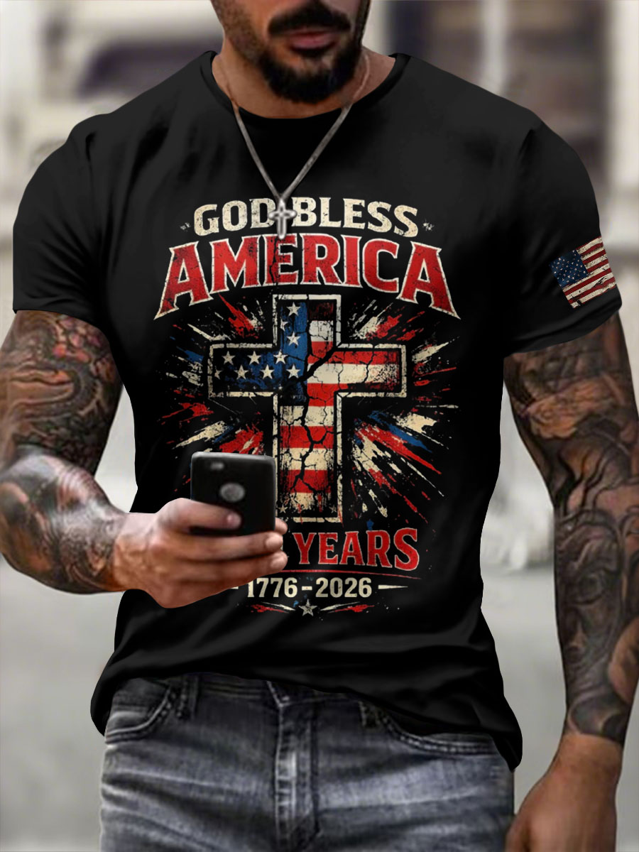 Men'S American Flag Independence Day Celebration God Bless The USA Classic Pattern Short Sleeve T-Shirt