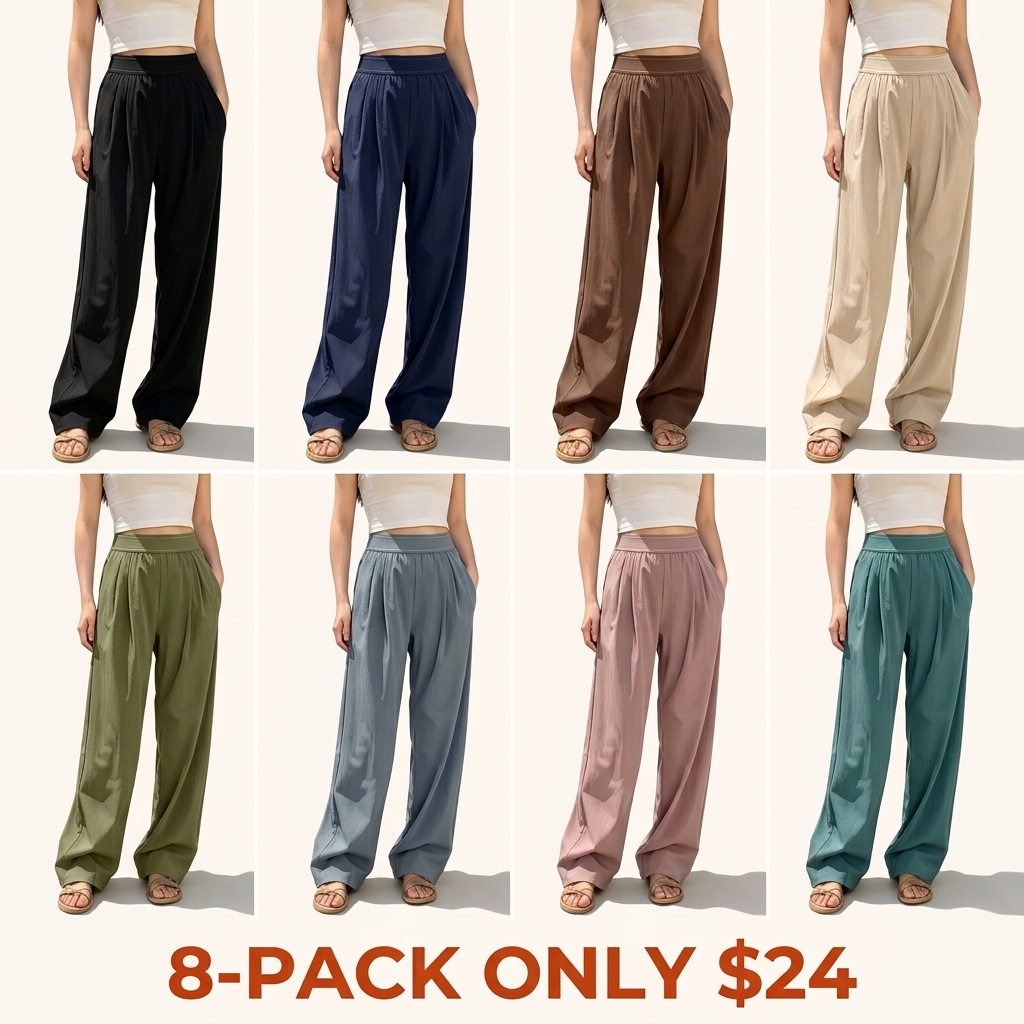 Women's High-Waisted Wide-Leg Casual Pants (with Pockets)
