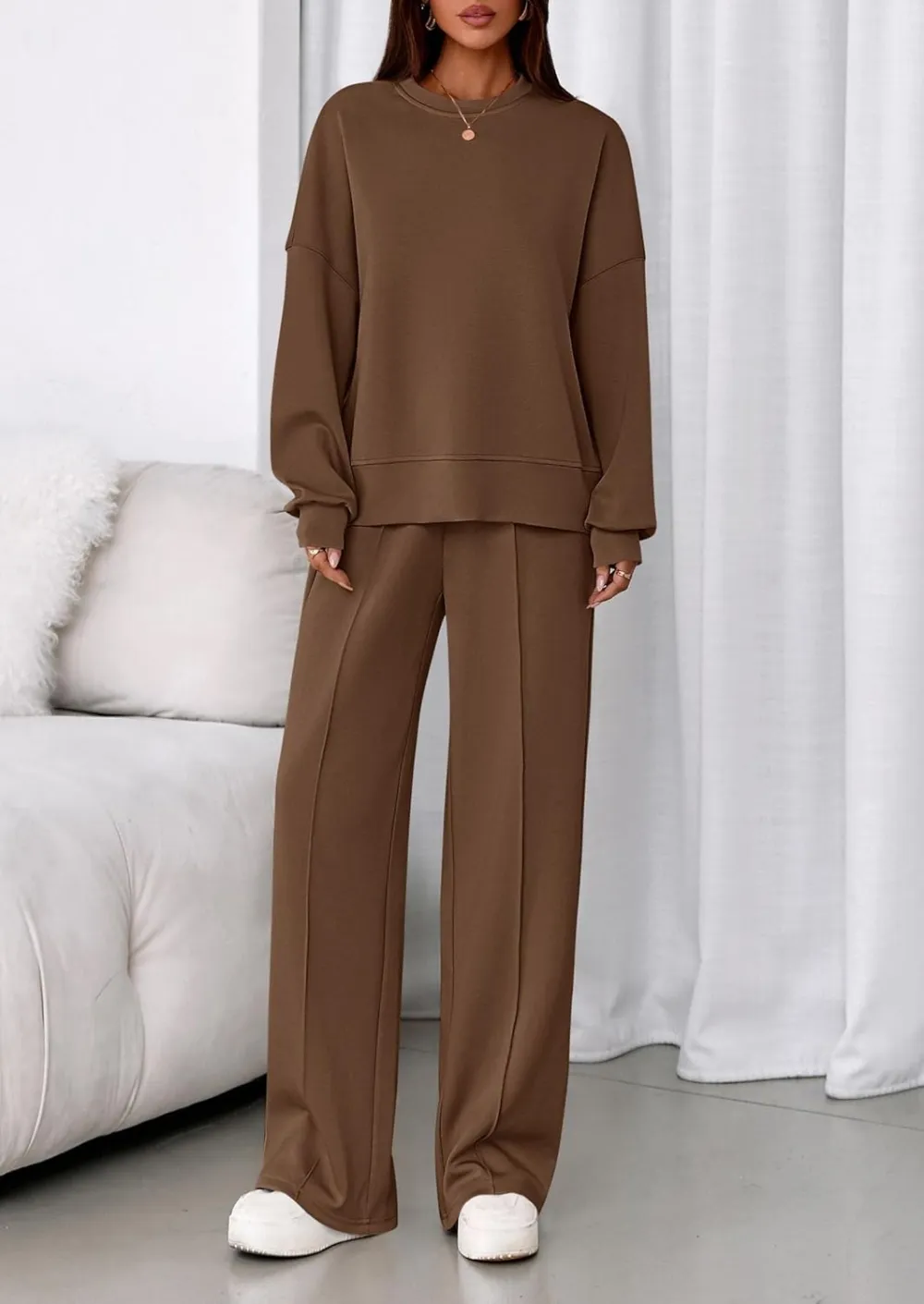 2 Piece Sets For Women Fall Trendy Long Sleeve Sweatshirt Wide Leg Pants Loungewear