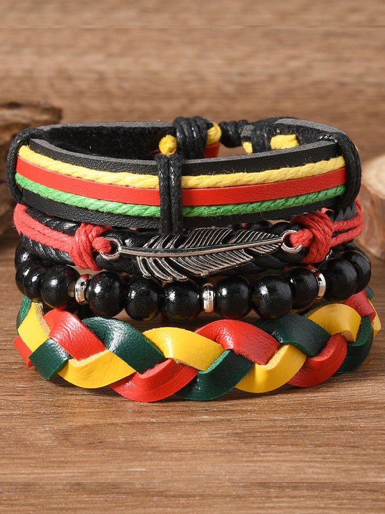 ✊🏾Black-Owned✊🏾Red Yellow Green Braided Leather Bracelet