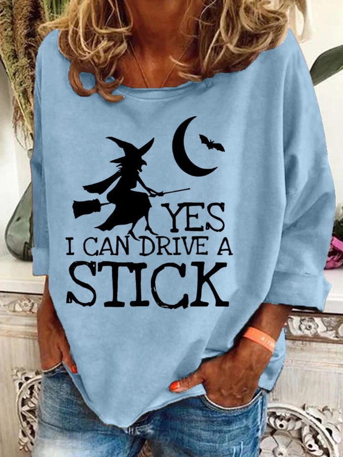 Women's Halloween Witch Print Crew Neck Sweatshirt