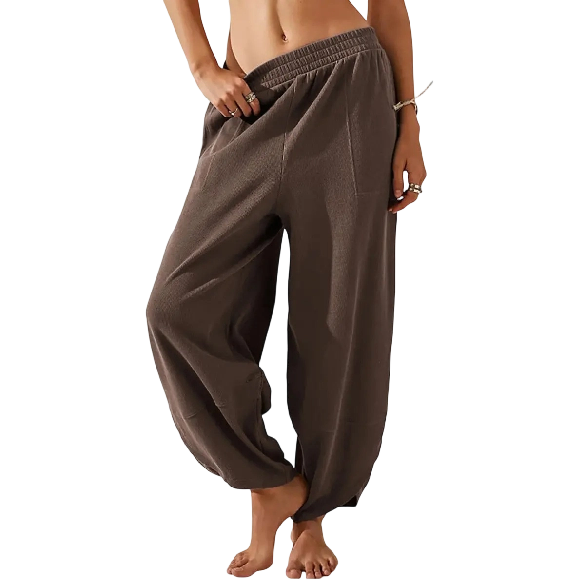 Women's Baggy Wideleg Pants Casual Elastic Waisted Palazzo Harem Pants with Pockets
