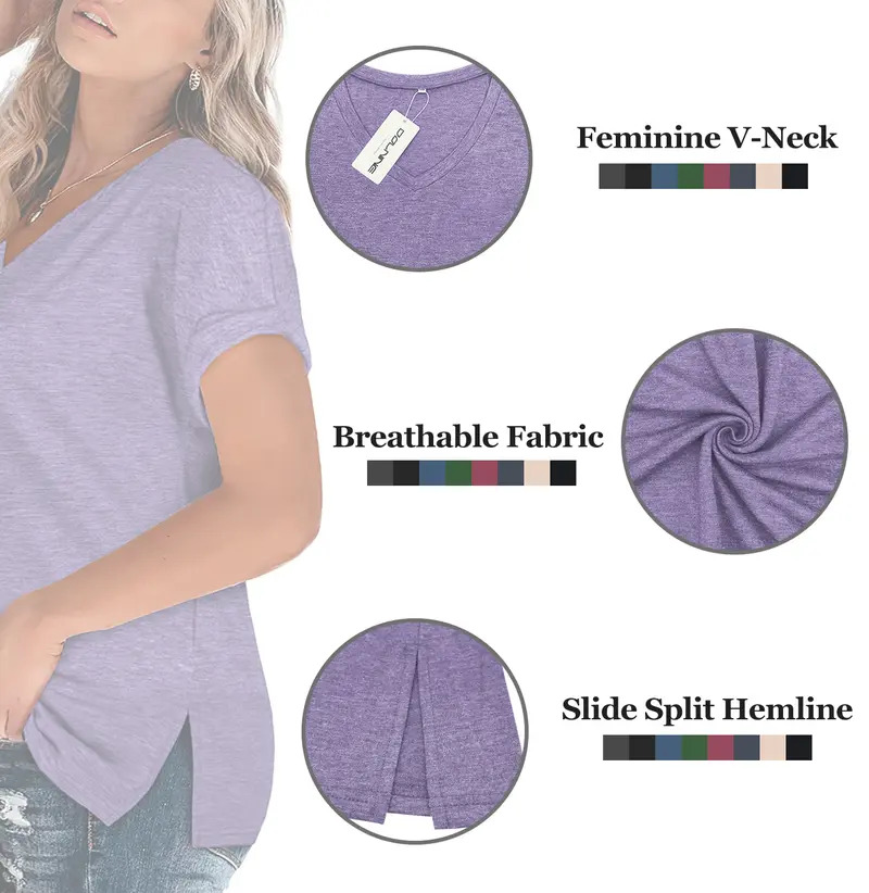 Women's Plus-Size V-Neck Short-Sleeve T-Shirt — Casual, Loose-Fit Summer Top — Soft, Breathable Basic Tee