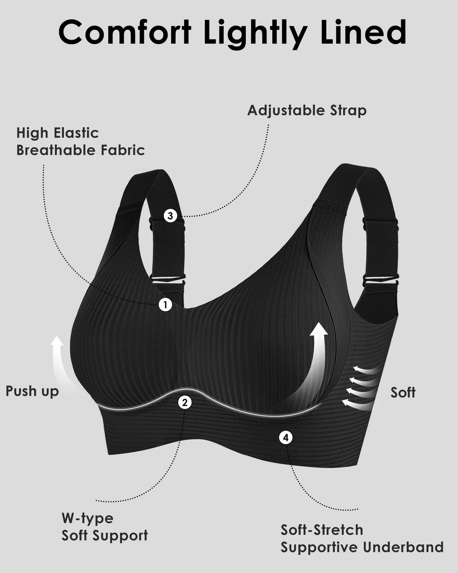 🎁Women's Ribbed Push Up Adjustable Wireless Bra✨🎁Buy 1 Get 9 Packs🔥