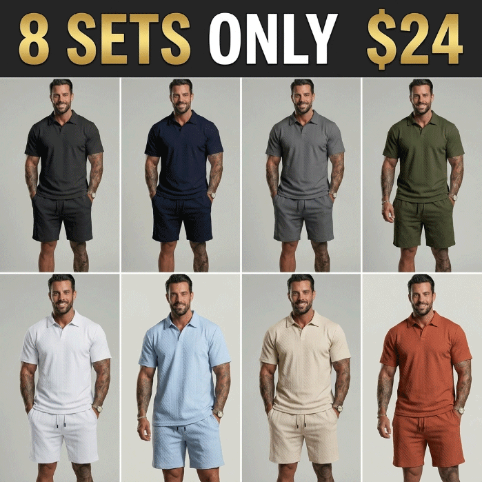 Men’s Casual Polo & Drawstring Shorts 2-Piece Set