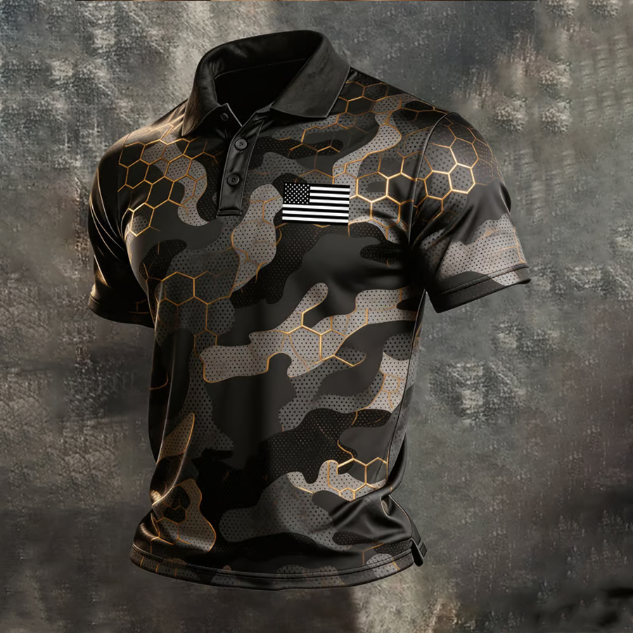 Men'S Casual Retro Patriotic Short Sleeved Polo Shirt