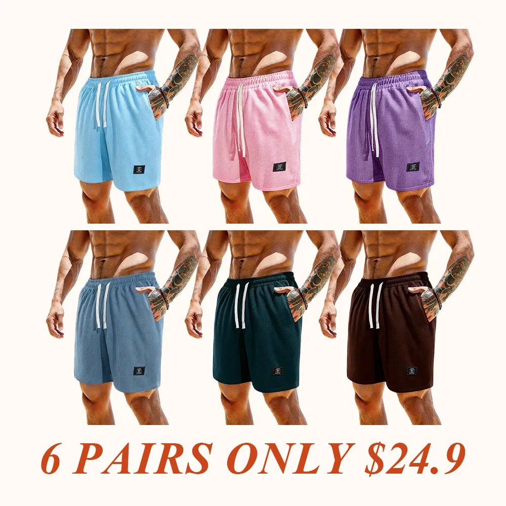 solid color, men’s casual shorts with side pockets and a drawstring elastic waistband