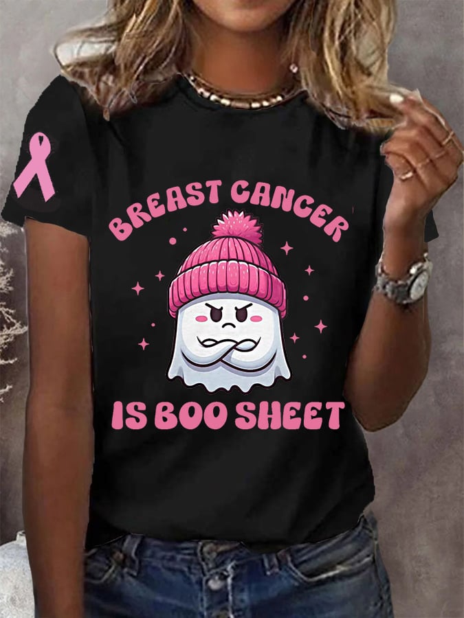 Women's Breast Cancer Is Boo Sheet Pink Halloween Ghost Breast Cancer Awareness Warrior Tee