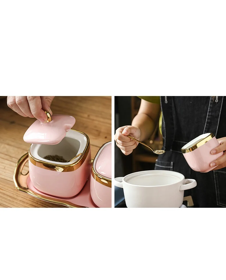 3PC Nordic Color-Glazed Ceramic-Gold Trim Serving Jars