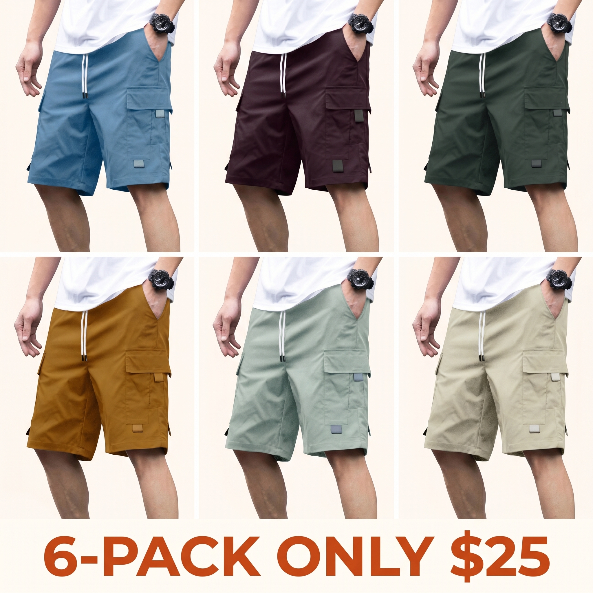 Men's Lightweight Cargo Shorts — New Summer Arrival: Drawstring Waist, Breathable Fabric