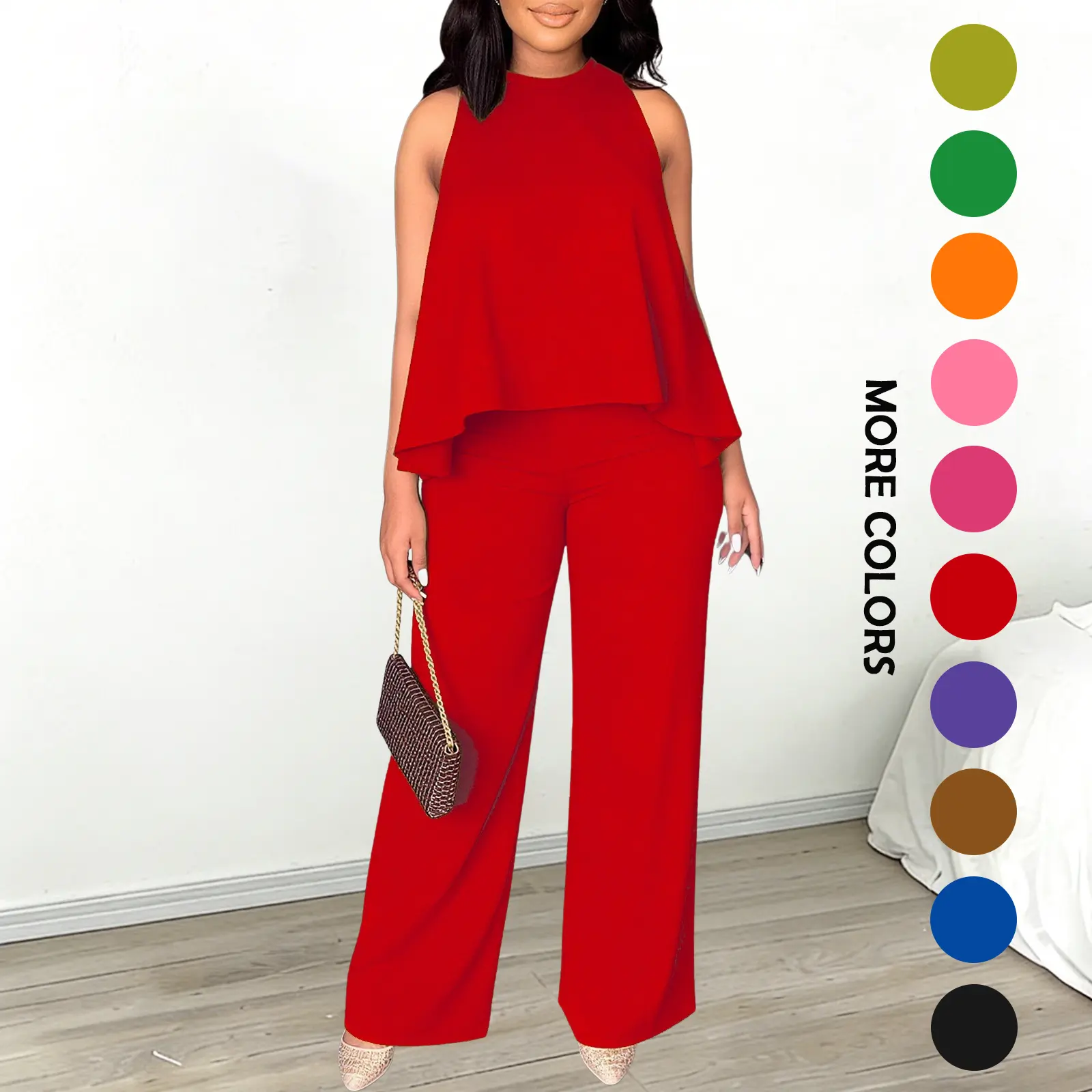 Summer Sleeveless Capri Top & Wide-Leg Pant Set
