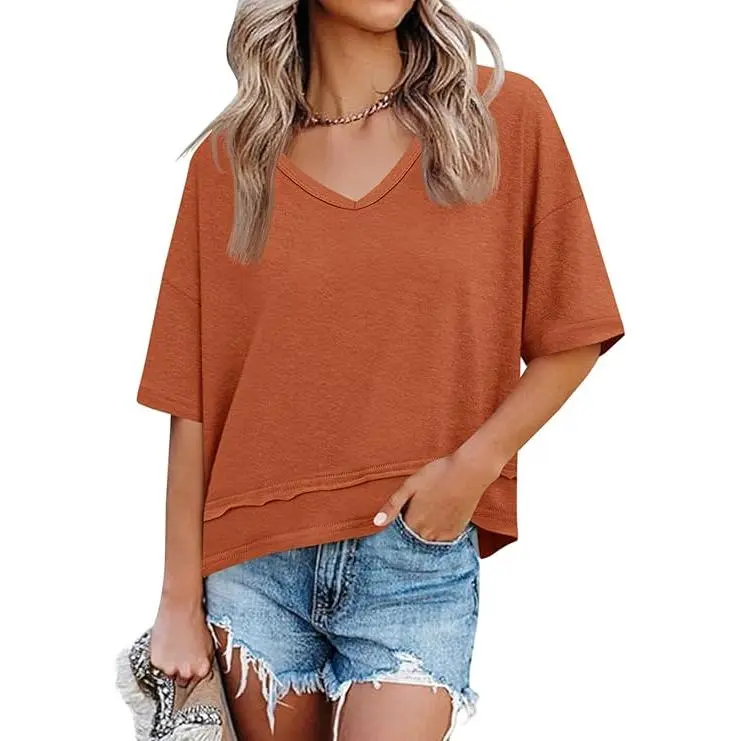 Cicy Bell Women's Summer V-Neck T-Shirt — Premium Blend Fabric, Slimming V-Neck Design