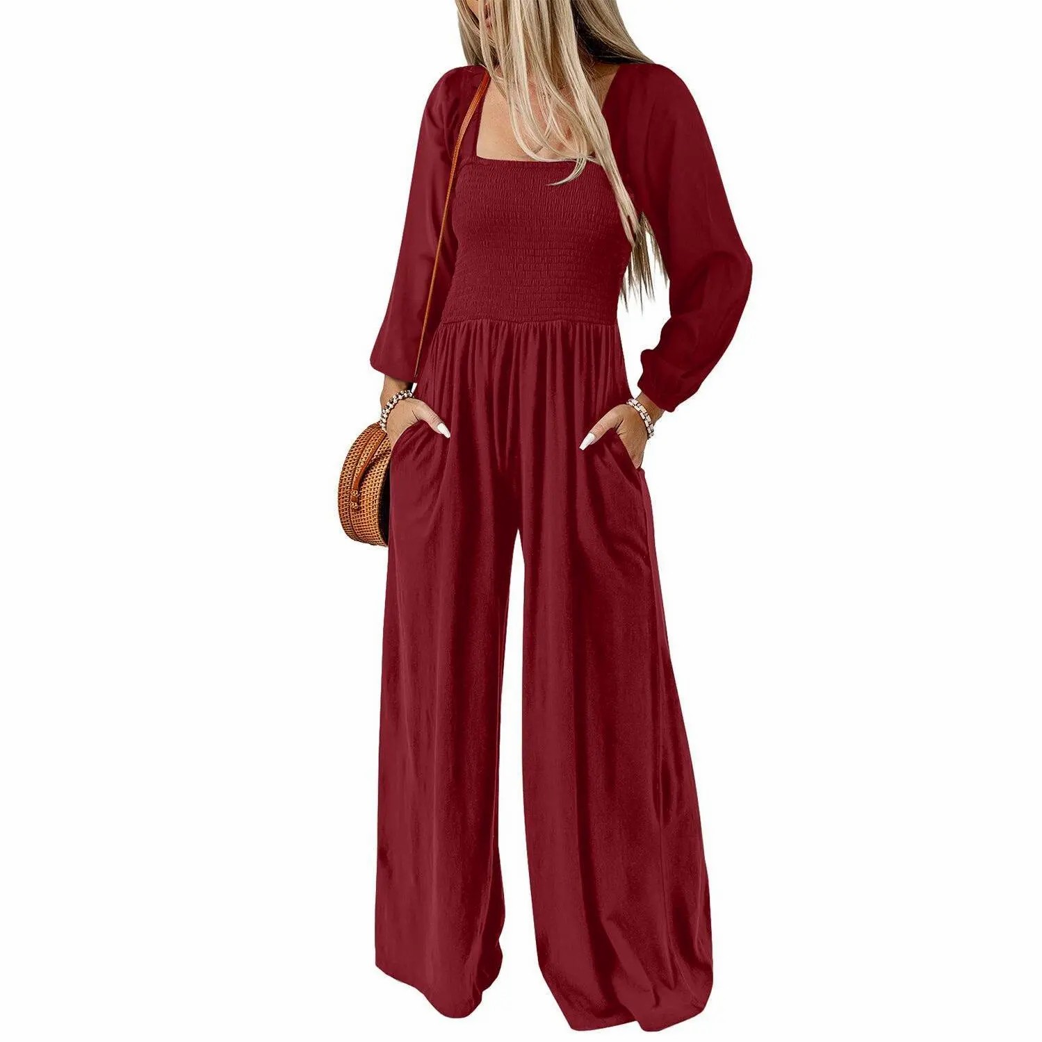 🌿 Women's Long Sleeve Wide Leg Casual Jumpsuit