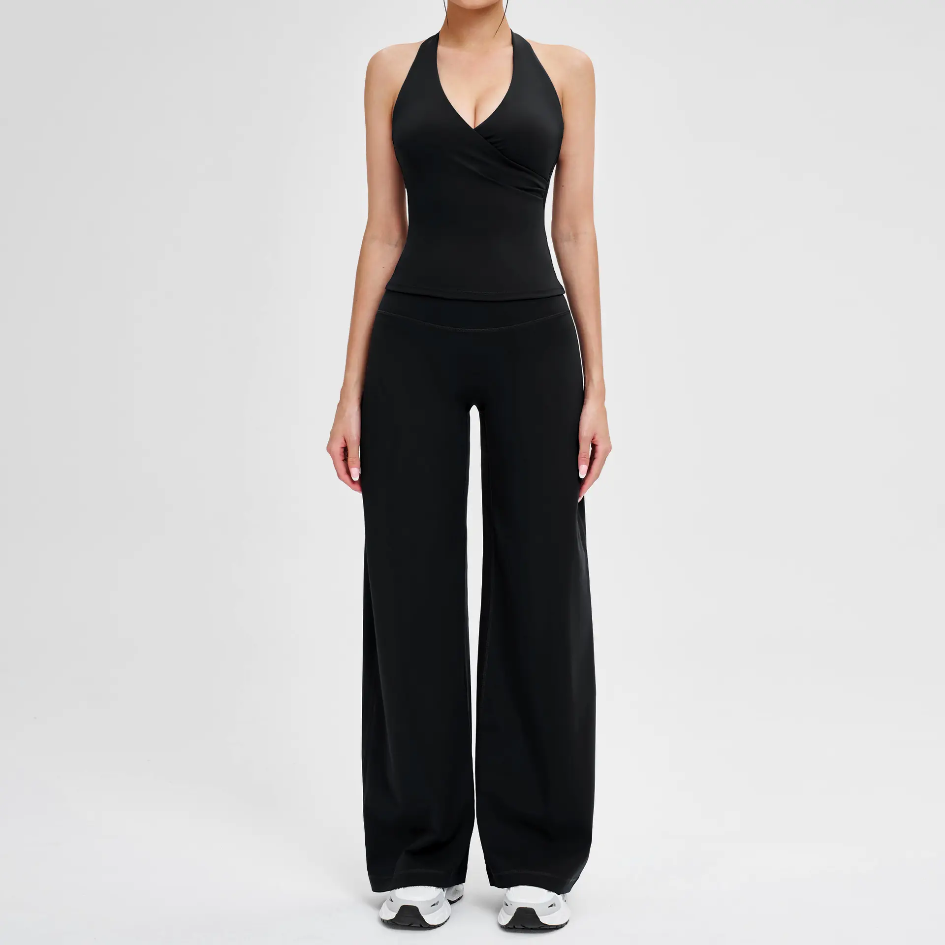Women's 2-Piece Stretchy Workout Set - V-Neck Halter Top & High-Waisted Flare Leggings, NVWA Mother's Day Gift, Gym Training Attire, Pilates Athleisure Matching Outfit Set, 2 Piece Sets,summerwins