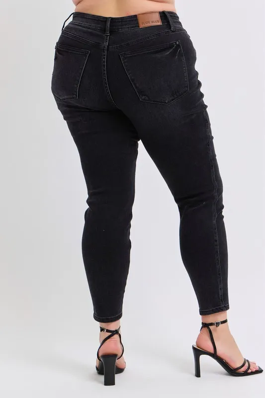 Blue Full Size Midi Rise Tummy Control Skinny Jeans Plus Size