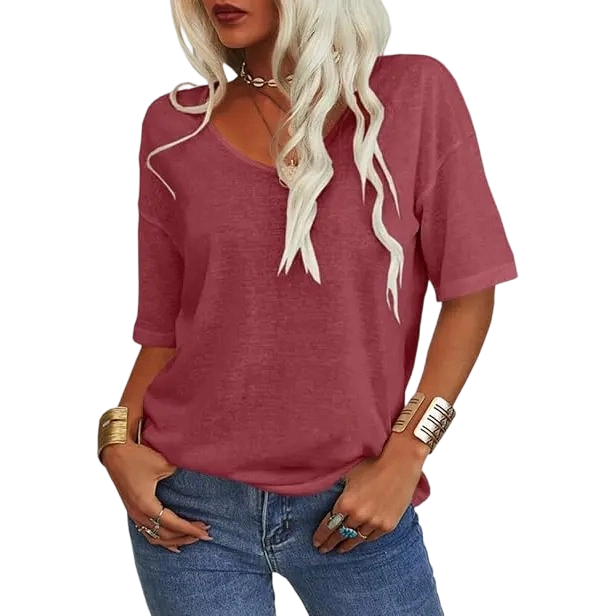 Women’s Soft V-Neck Casual Loose Fit T-Shirt