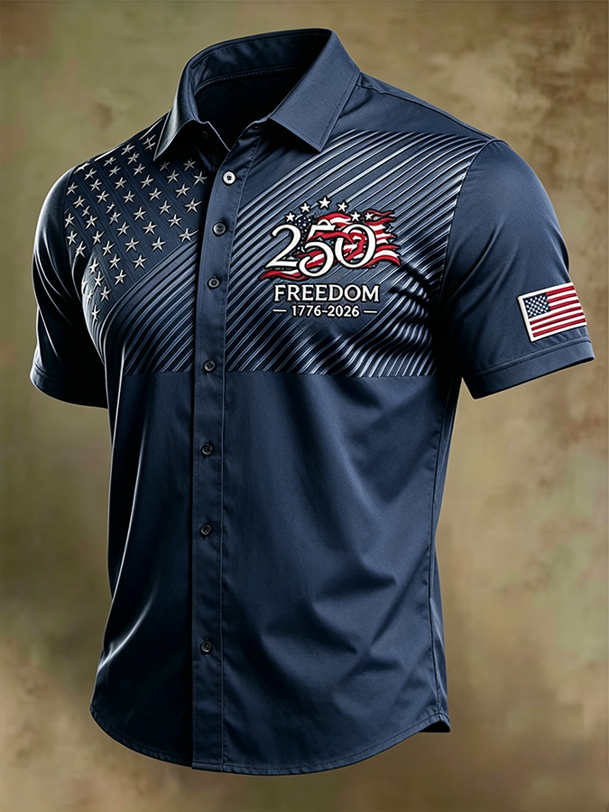 Men'S America Flag Printed Casual Collar Shirt