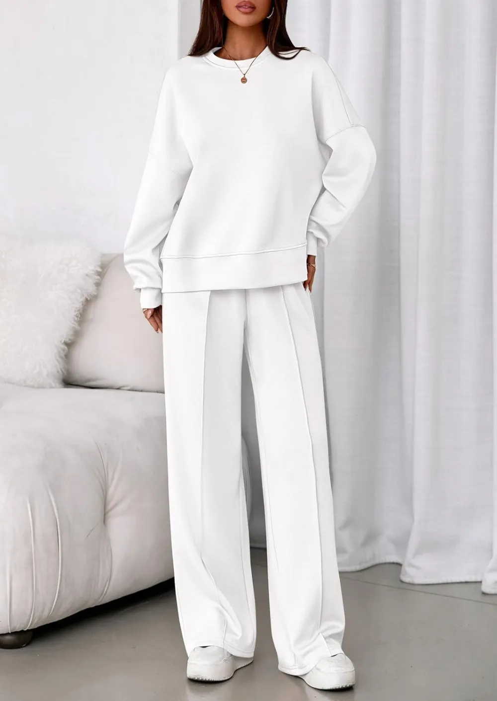 2 Piece Sets For Women Fall Trendy Long Sleeve Sweatshirt Wide Leg Pants Loungewear