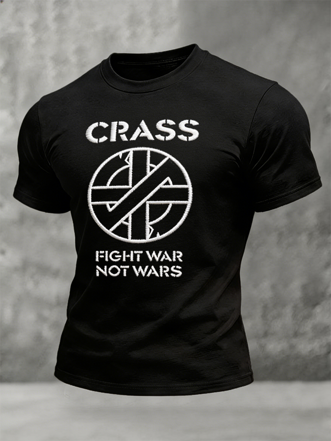 Men's Crass Fight War Embroidered Anti-War T-Shirt