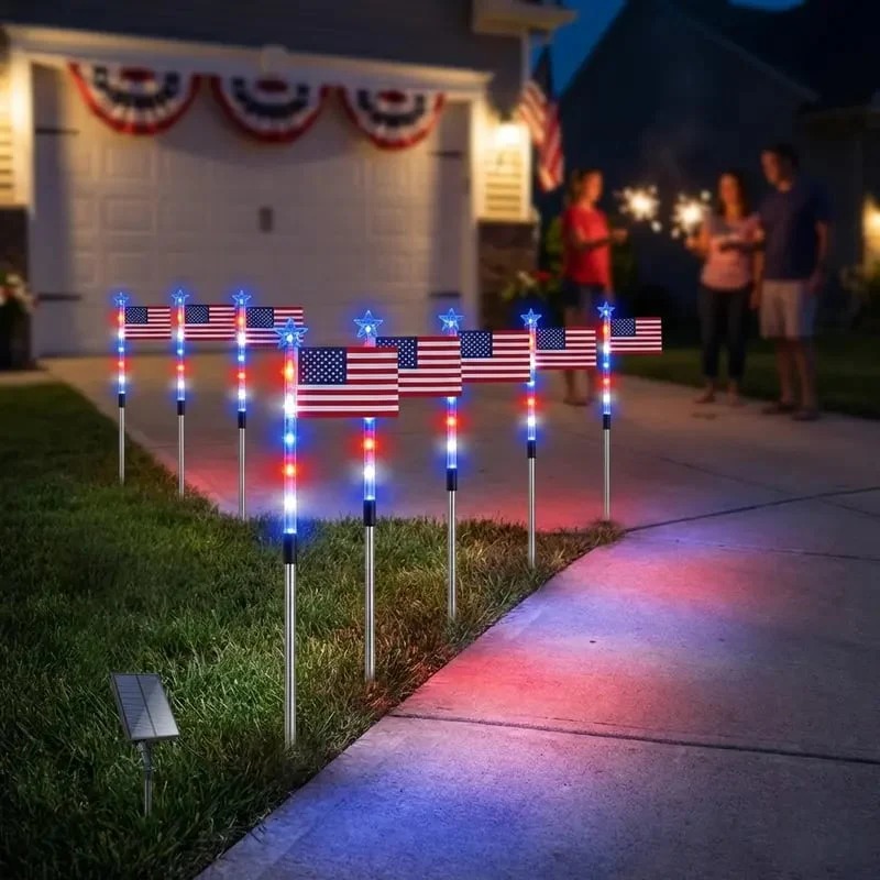 Outdoor Home Solar LED Lights US Flag Decoration Outdoor Flag