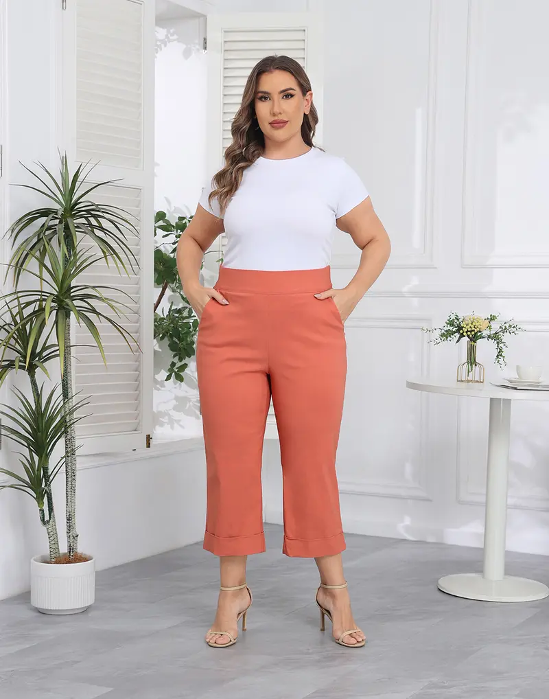 Women's Plus-Size Tie-Free Capri Pants