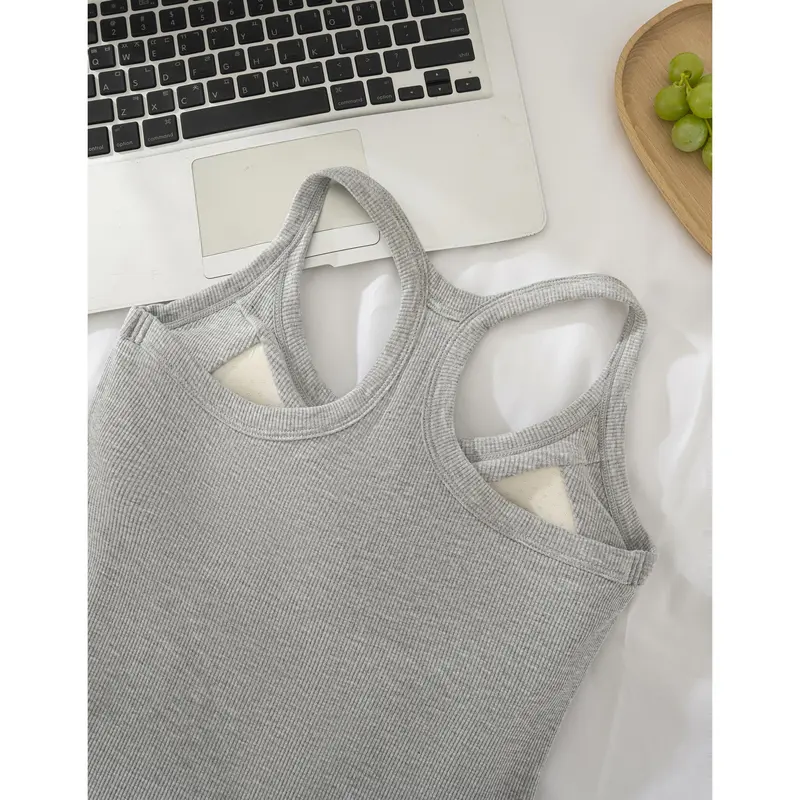 Women's Ribbed Sports Tank Top — Built-in Bra, Fitted Racerback, Crew Neck Design