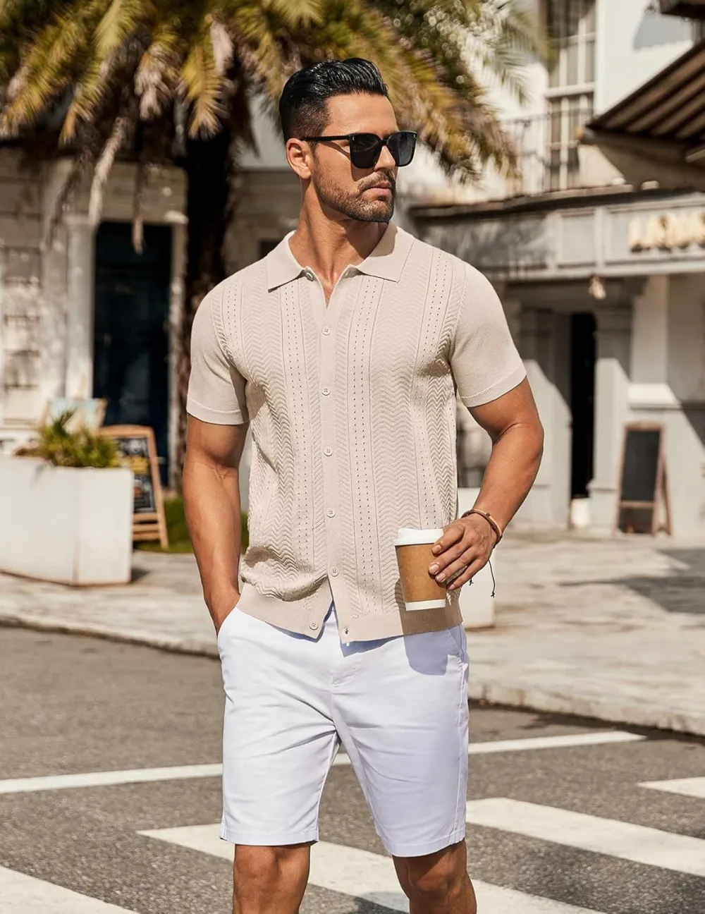 Mens Knit Button Down Shirt Short Sleeve Summer Casual Shirts Vintage Beach Vacation Shirts