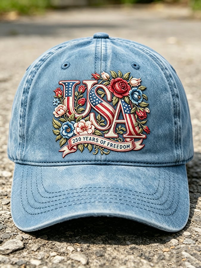 Unisex 250th Anniversary America 1776-2026 Flower Art Print Casual Hat