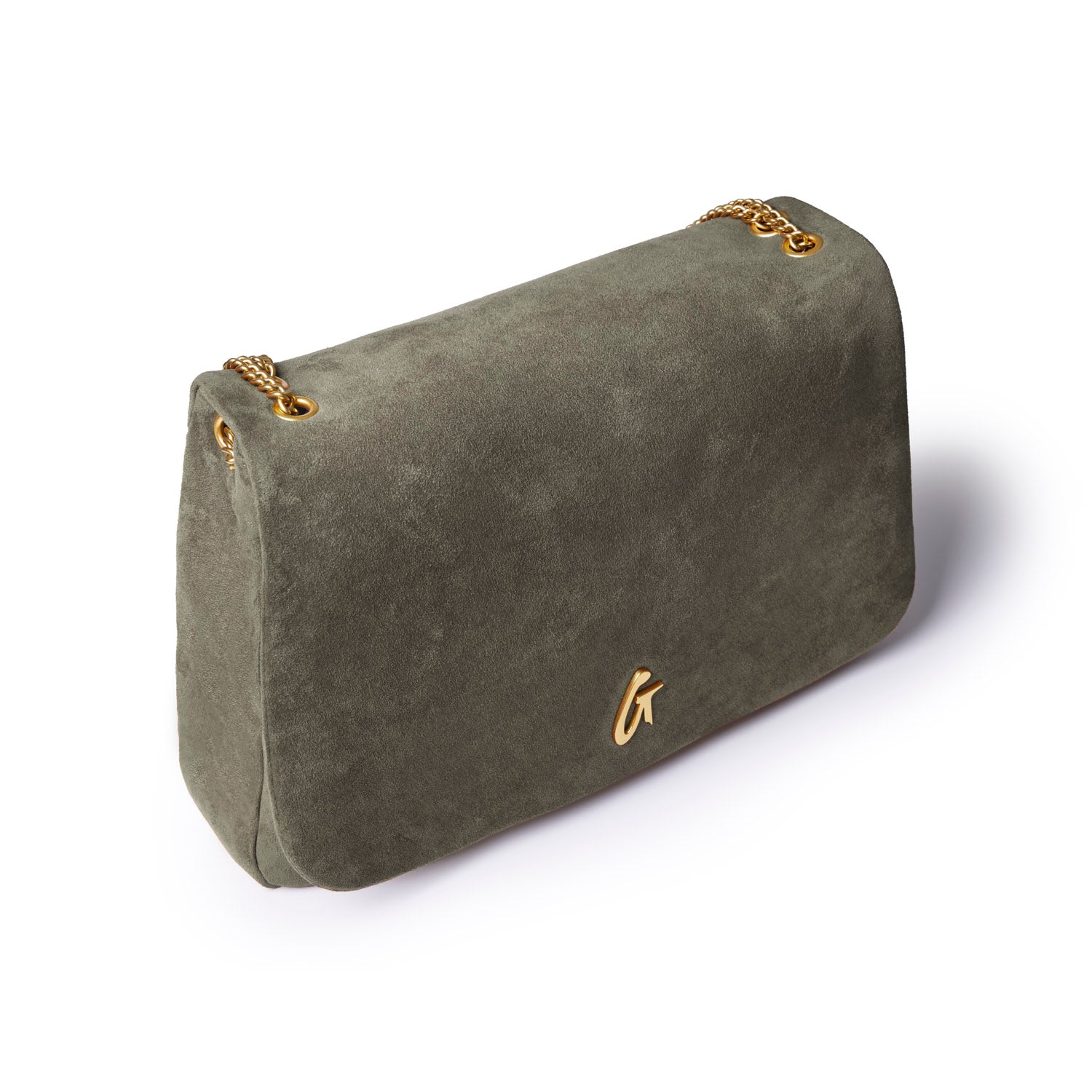 LARGE SUEDE FLAP BAG - OLIVE GREEN