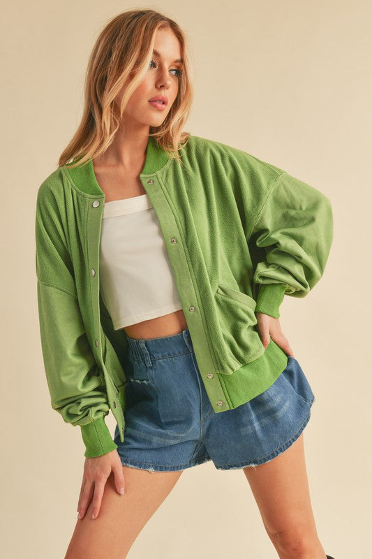 Snap Down Drop Shoulder Brushed Jacket