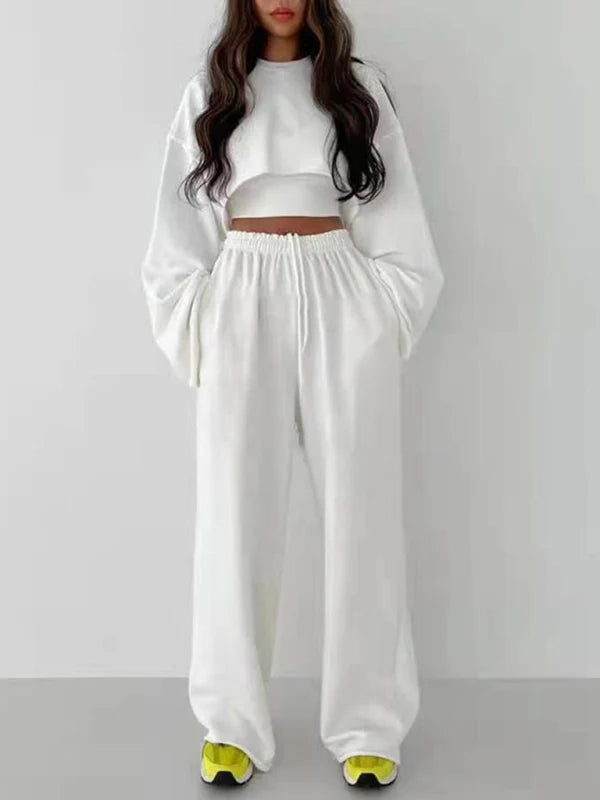 🖤 Chic 3-Piece Set – Cropped Sweater + Wide-Leg Suspender Pants – Trendy & Comfy Outfit 🔥