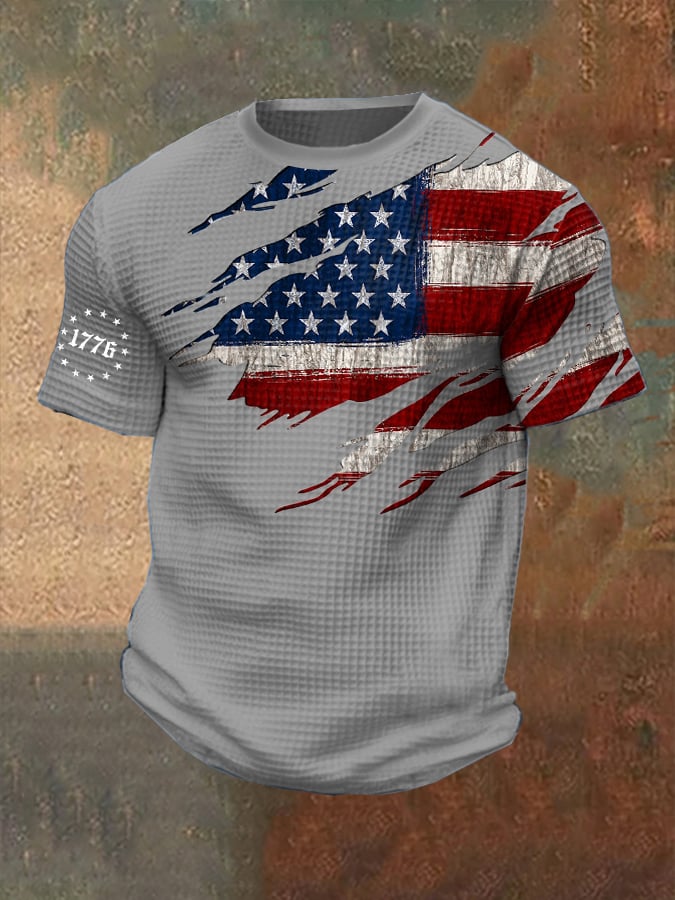 Men's Vintage Flag Design Independence Day Waffle T-Shirt