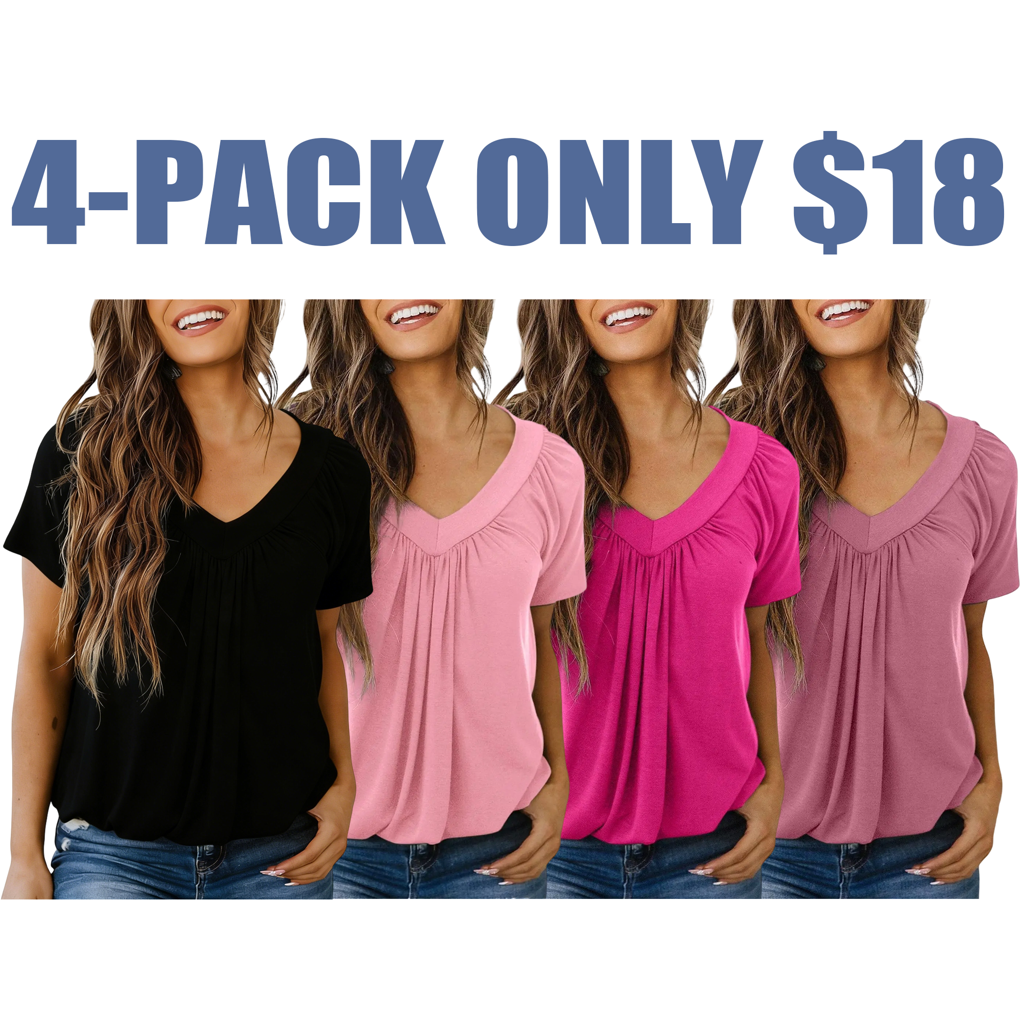 Women's Casual Summer Short Sleeve V Neck Tops T-shirts