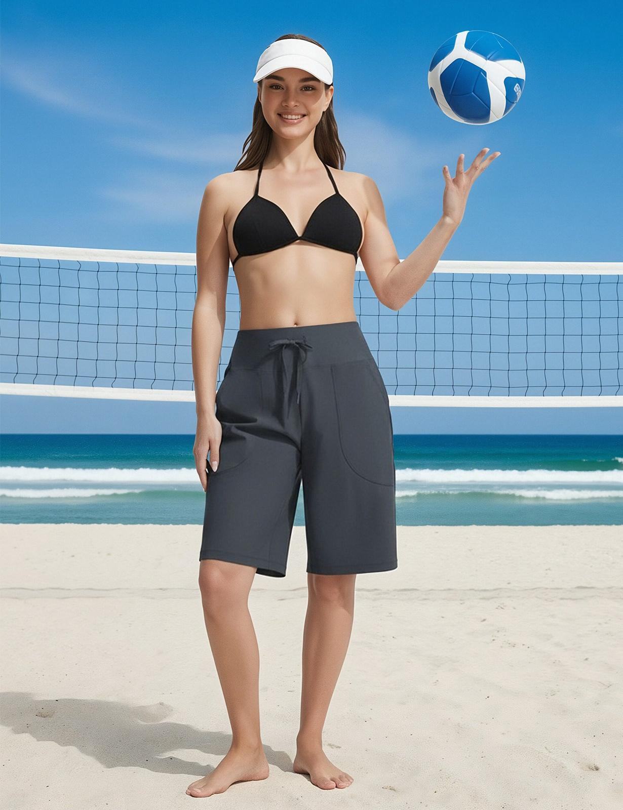 Women's High Waist Swim Shorts – Knee Length Bermuda Bottoms with Liner & Pockets, Quick Dry Stretch Swimwear for Beach & Pool