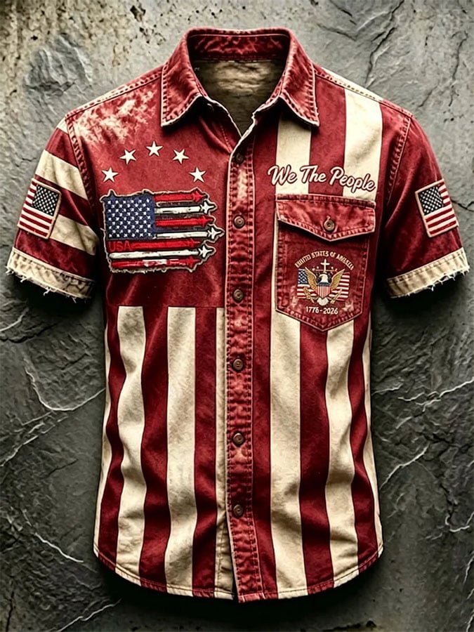 Men's Casual Retro Print Short-Sleeve Shirt
