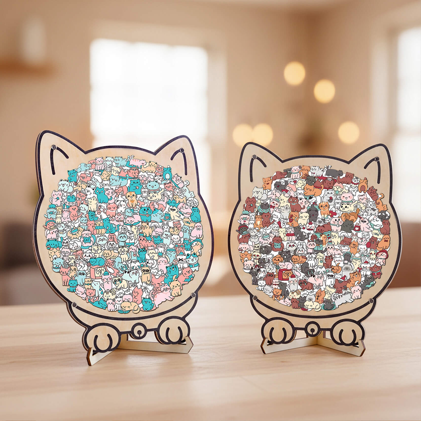 Morandi-Colored Cat/Dog Shaped Wooden Jigsaw Puzzle