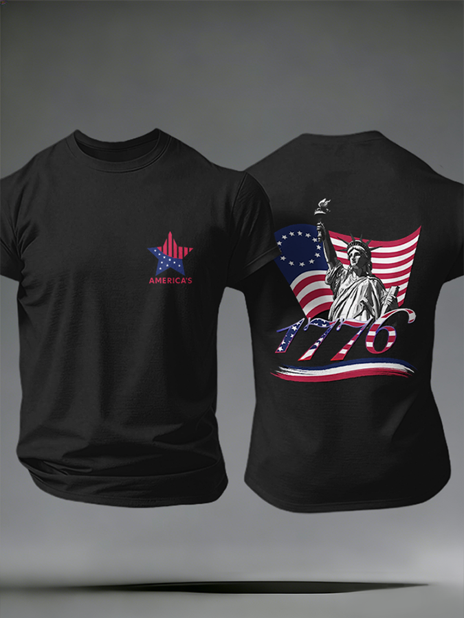 Men'S Casual American Founding Celebration Personalized Printed Round Neck T-Shirt