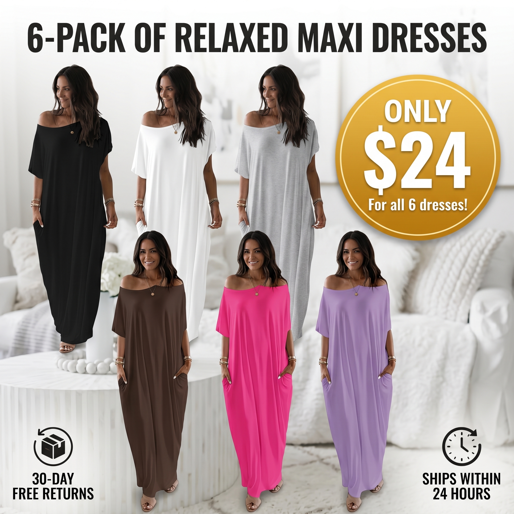 Women's Solid-Color Batwing-Sleeve Loungewear Dress