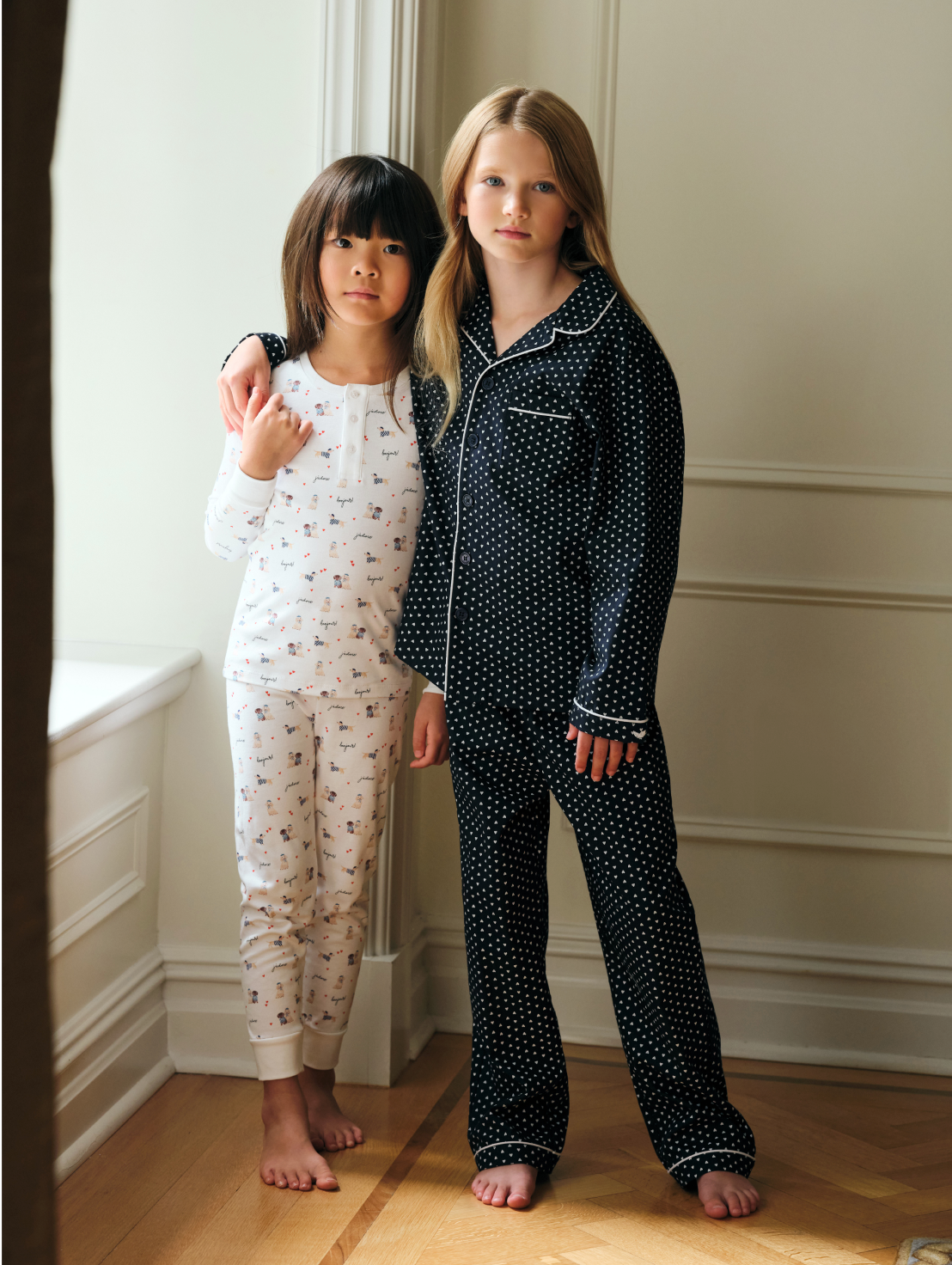 Kid's Twill Pajama Set in Midnight Hearts