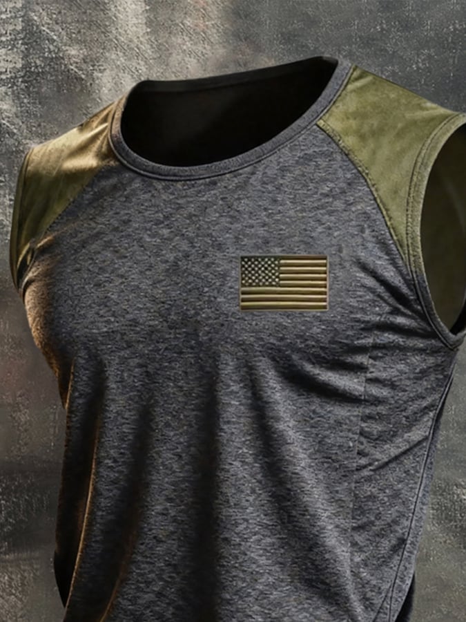Men's Retro Independence Day Patriot Crew Neck Tank Top