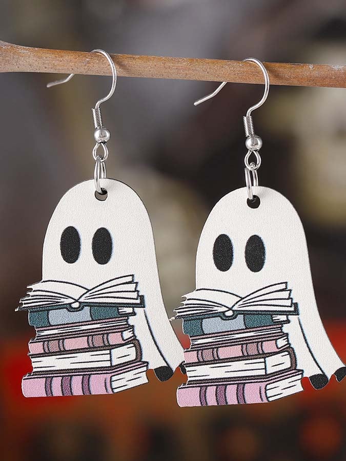 Women's Halloween Book Ghost Earrings