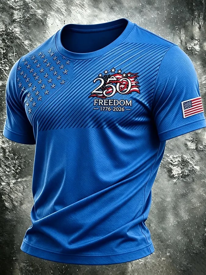 Men's Retro Independence Day Patriot Crew Neck T-Shirt