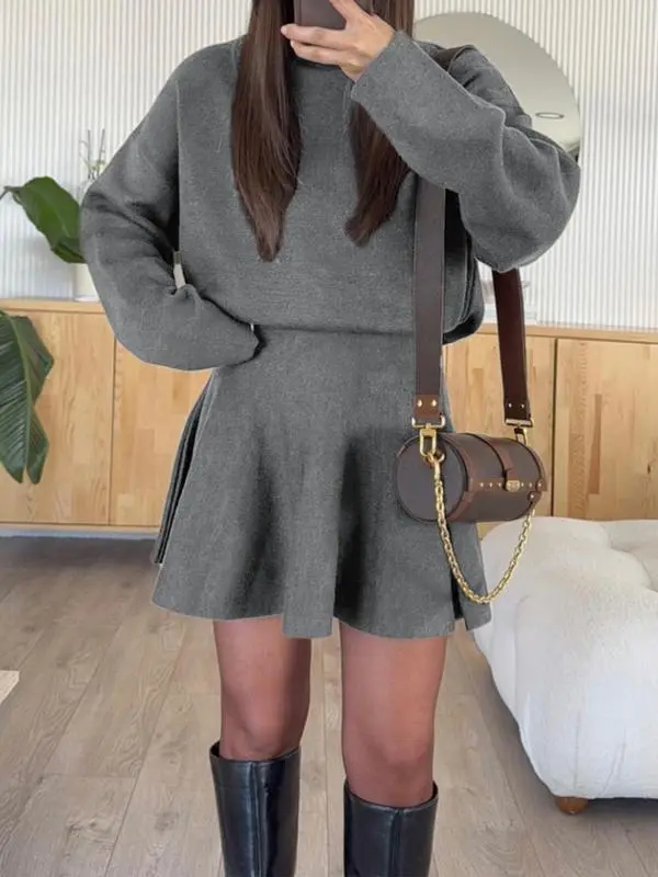 Women's Casual Half-High Neck Long Sleeve Knit Dress