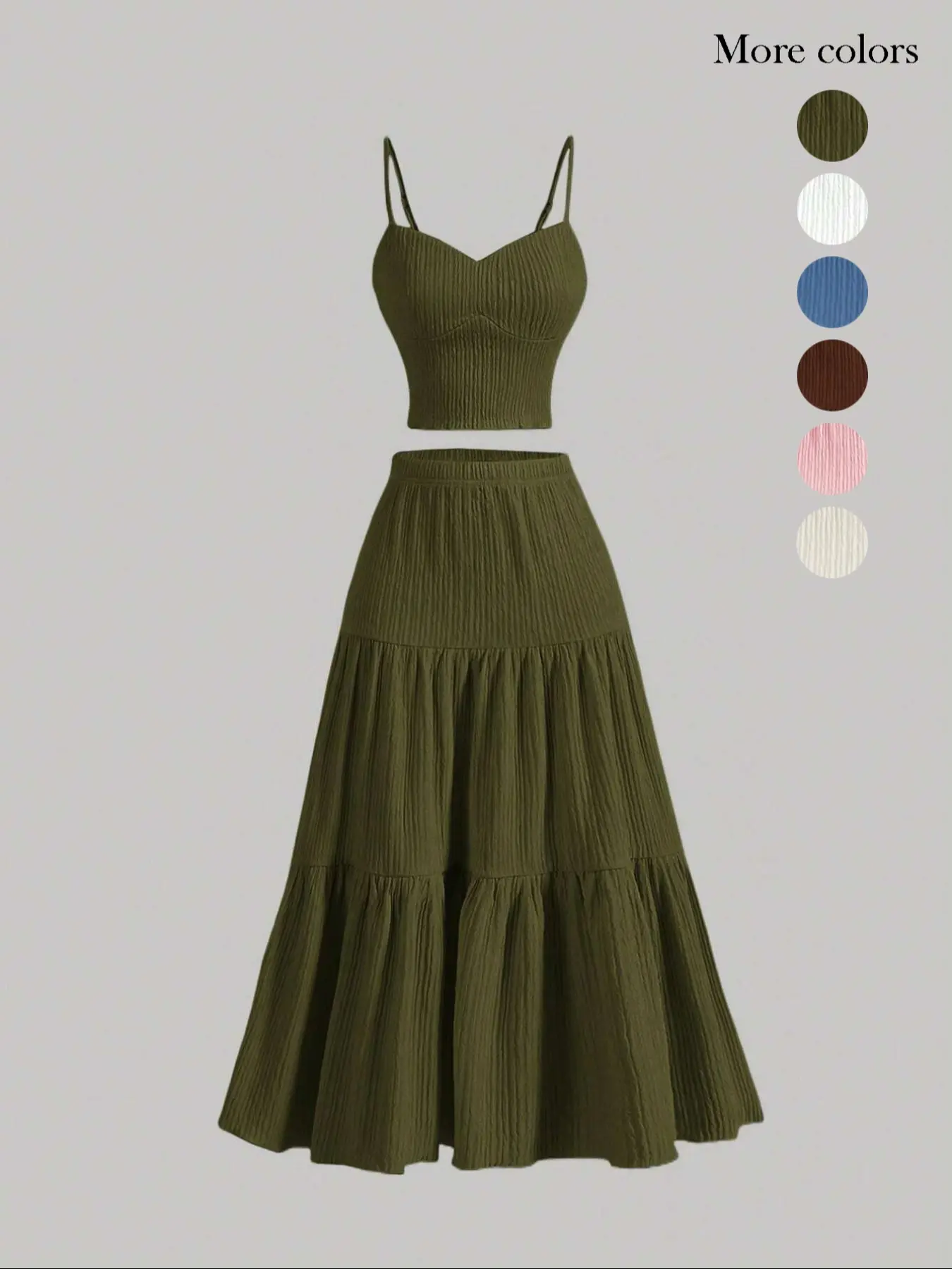 Women's Solid-Color Woven Cropped Camisole and A-Line Skirt Two-Piece Set