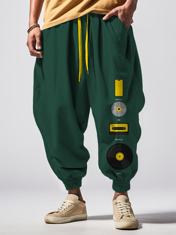 Men's Music On World Off Music Art Print Loose Drawstring Waist Sweatpants